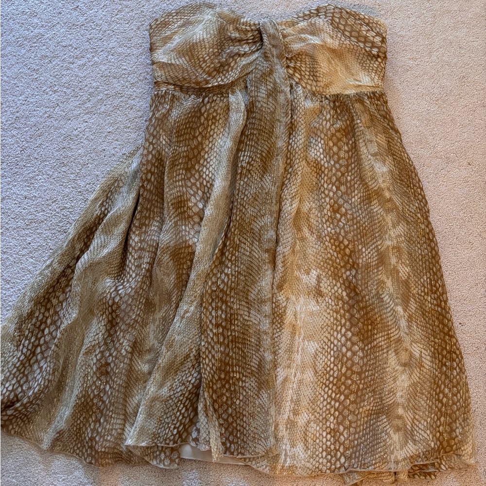 Express Gold and Cream Strapless Dress